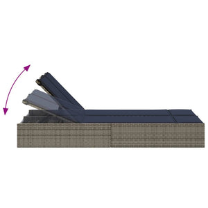 Doppelte Sonnenliege Grau Poly Rattan mit Kissen