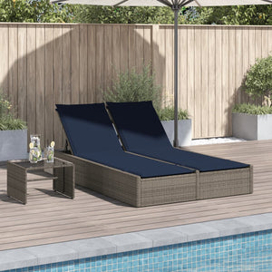 Doppelte Sonnenliege Grau Poly Rattan mit Kissen