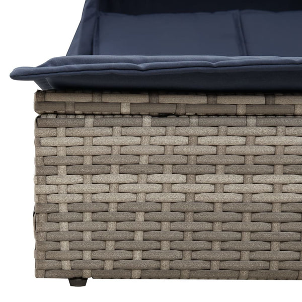 Doppelte Sonnenliege Polyrattan mit Baldachin Grau