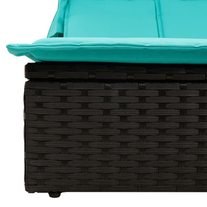 Doppelte Sonnenliege mit Baldachin, Polyrattan schwarz