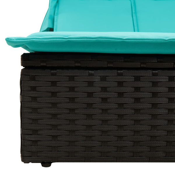 Doppelte Sonnenliege mit Baldachin, Polyrattan schwarz
