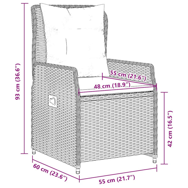 Verstellbare Gartensessel, 2er Set, Poly Rattan Schwarz