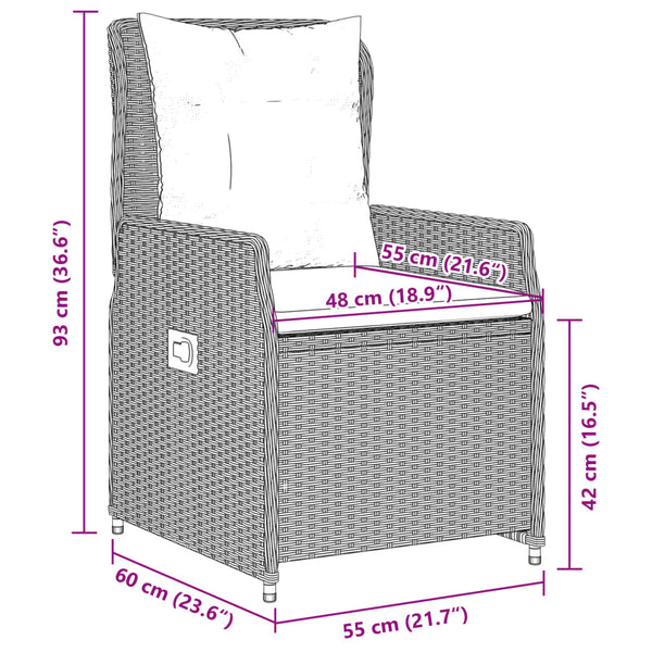 Verstellbare Gartensessel, 2er Set, Hellgrau Rattan