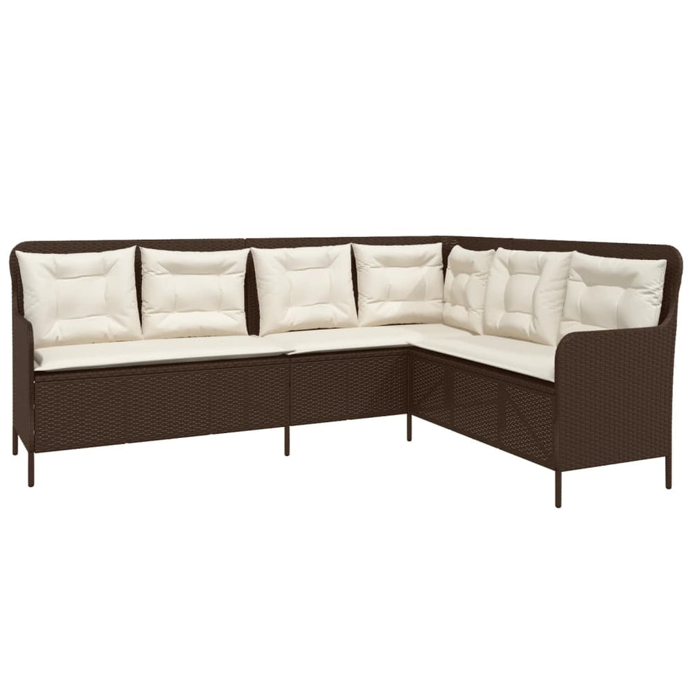 L-Form Gartensofa mit Kissen Braun Poly Rattan