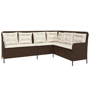 L-Form Gartensofa mit Kissen Braun Poly Rattan