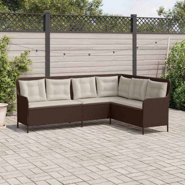 L-Form Gartensofa mit Kissen Braun Poly Rattan
