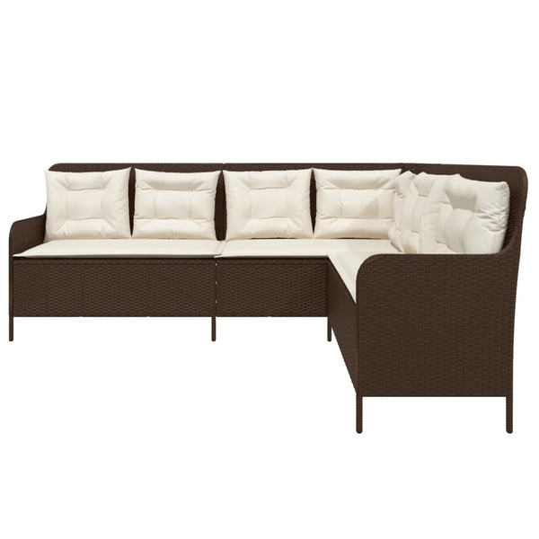 L-Form Gartensofa mit Kissen Braun Poly Rattan