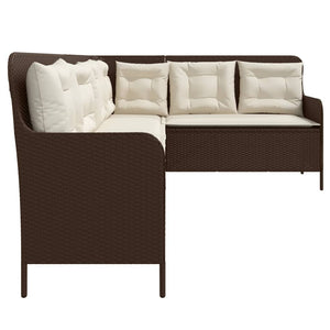 L-Form Gartensofa mit Kissen Braun Poly Rattan