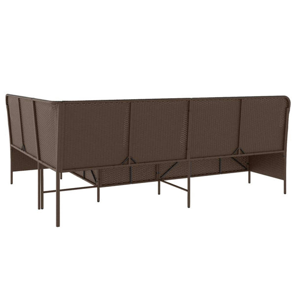 L-Form Gartensofa mit Kissen Braun Poly Rattan