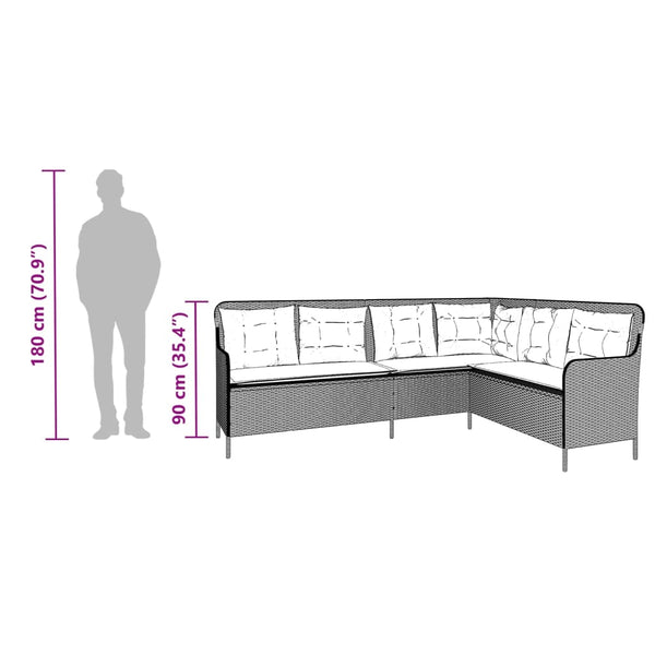 L-Form Gartensofa mit Kissen Braun Poly Rattan