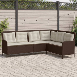 L-Form Gartensofa mit Kissen Braun Poly Rattan