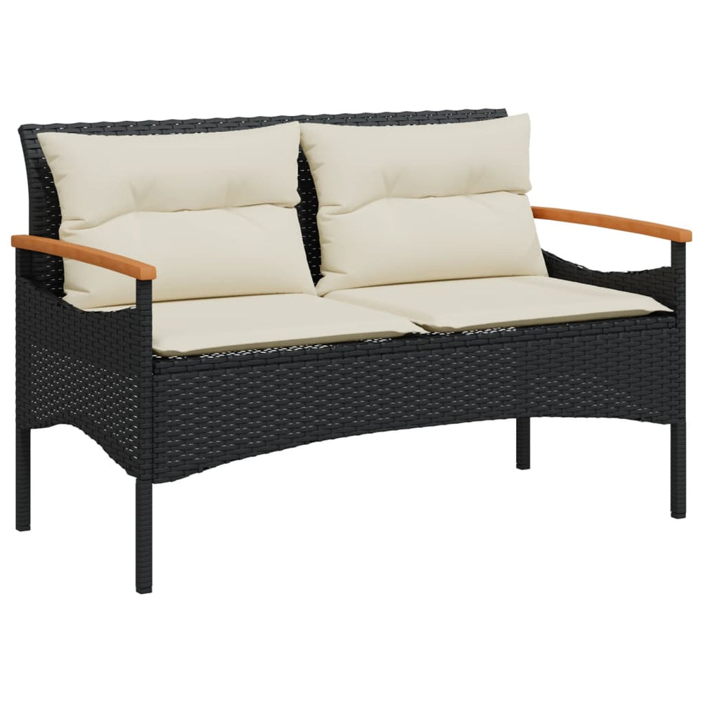 Gartenbank Schwarz Poly Rattan mit Kissen