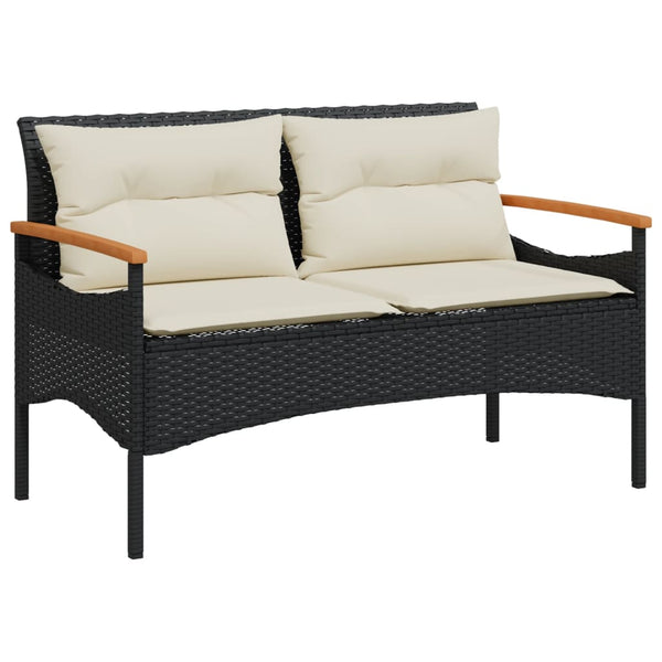 Gartenbank Schwarz Poly Rattan mit Kissen