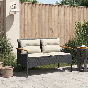 Gartenbank Schwarz Poly Rattan mit Kissen