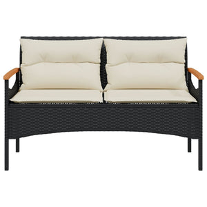 Gartenbank Schwarz Poly Rattan mit Kissen