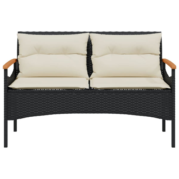 Gartenbank Schwarz Poly Rattan mit Kissen