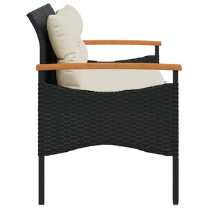Gartenbank Schwarz Poly Rattan mit Kissen