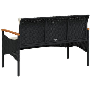 Gartenbank Schwarz Poly Rattan mit Kissen