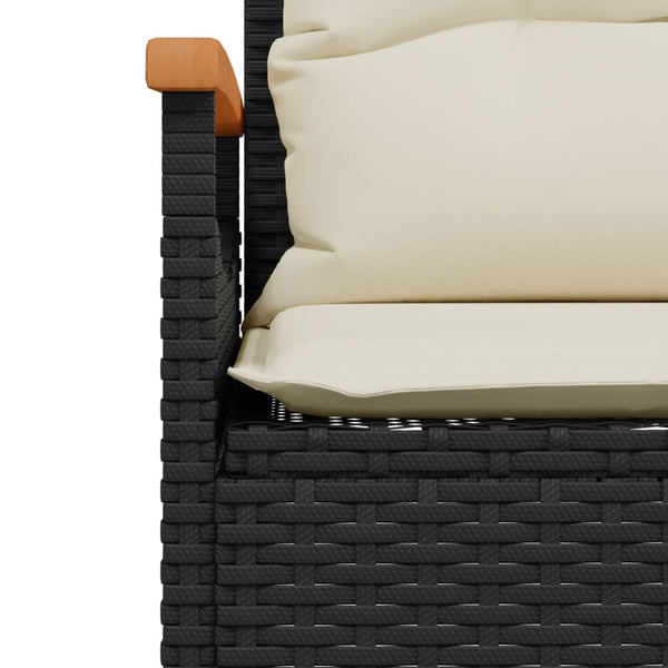 Gartenbank Schwarz Poly Rattan mit Kissen