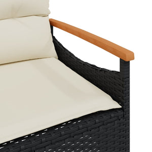 Gartenbank Schwarz Poly Rattan mit Kissen