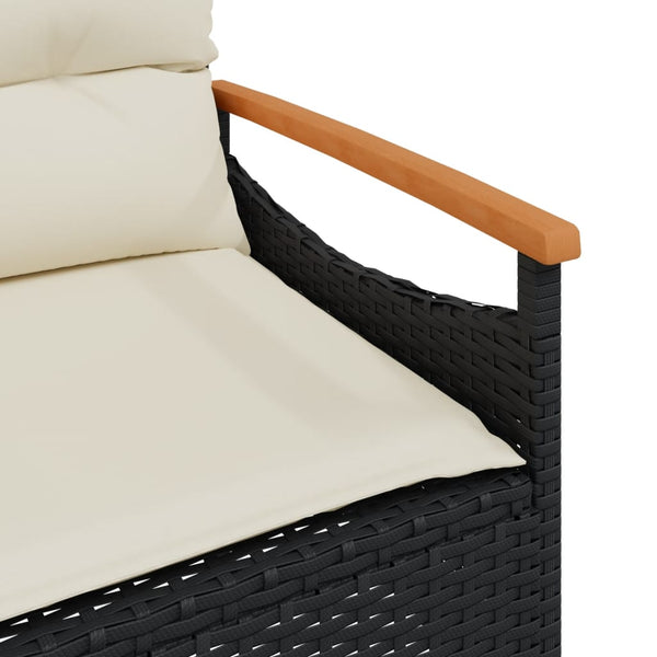 Gartenbank Schwarz Poly Rattan mit Kissen