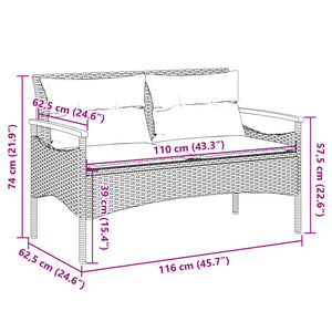 Gartenbank Schwarz Poly Rattan mit Kissen