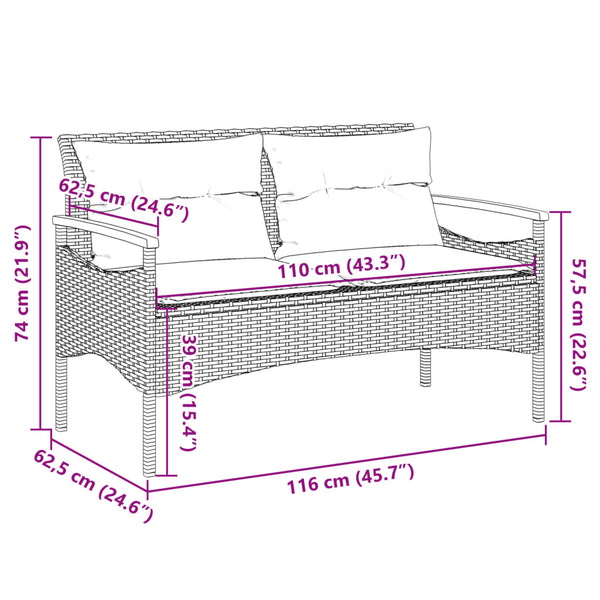 Gartenbank Schwarz Poly Rattan mit Kissen