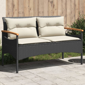 Gartenbank Schwarz Poly Rattan mit Kissen