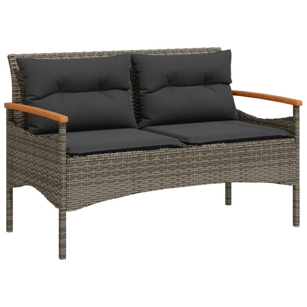 Gartenbank Grau Poly Rattan mit Kissen