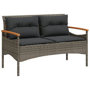 Gartenbank Grau Poly Rattan mit Kissen