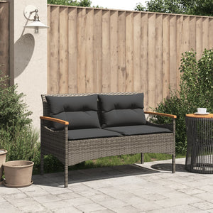 Gartenbank Grau Poly Rattan mit Kissen