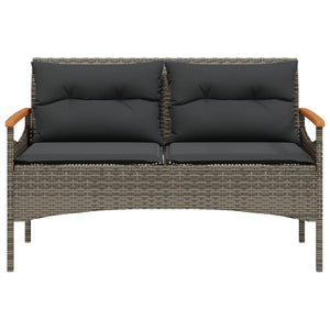 Gartenbank Grau Poly Rattan mit Kissen