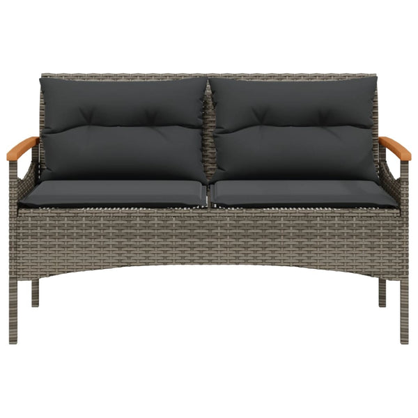 Gartenbank Grau Poly Rattan mit Kissen