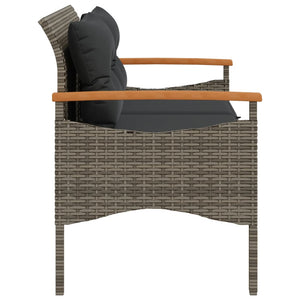Gartenbank Grau Poly Rattan mit Kissen