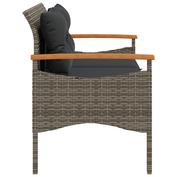 Gartenbank Grau Poly Rattan mit Kissen