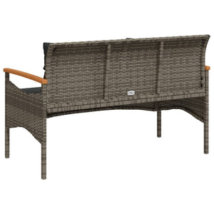 Gartenbank Grau Poly Rattan mit Kissen
