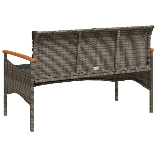 Gartenbank Grau Poly Rattan mit Kissen