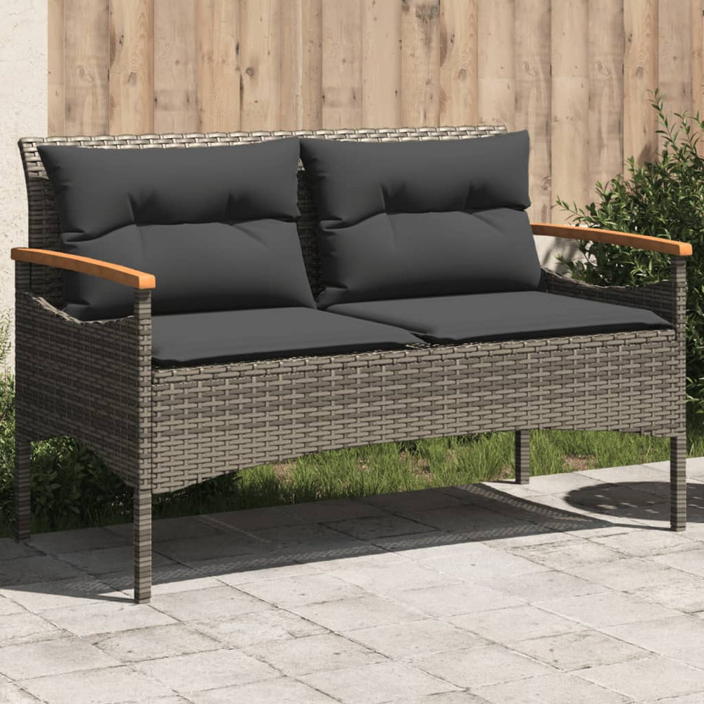 Gartenbank Grau Poly Rattan mit Kissen