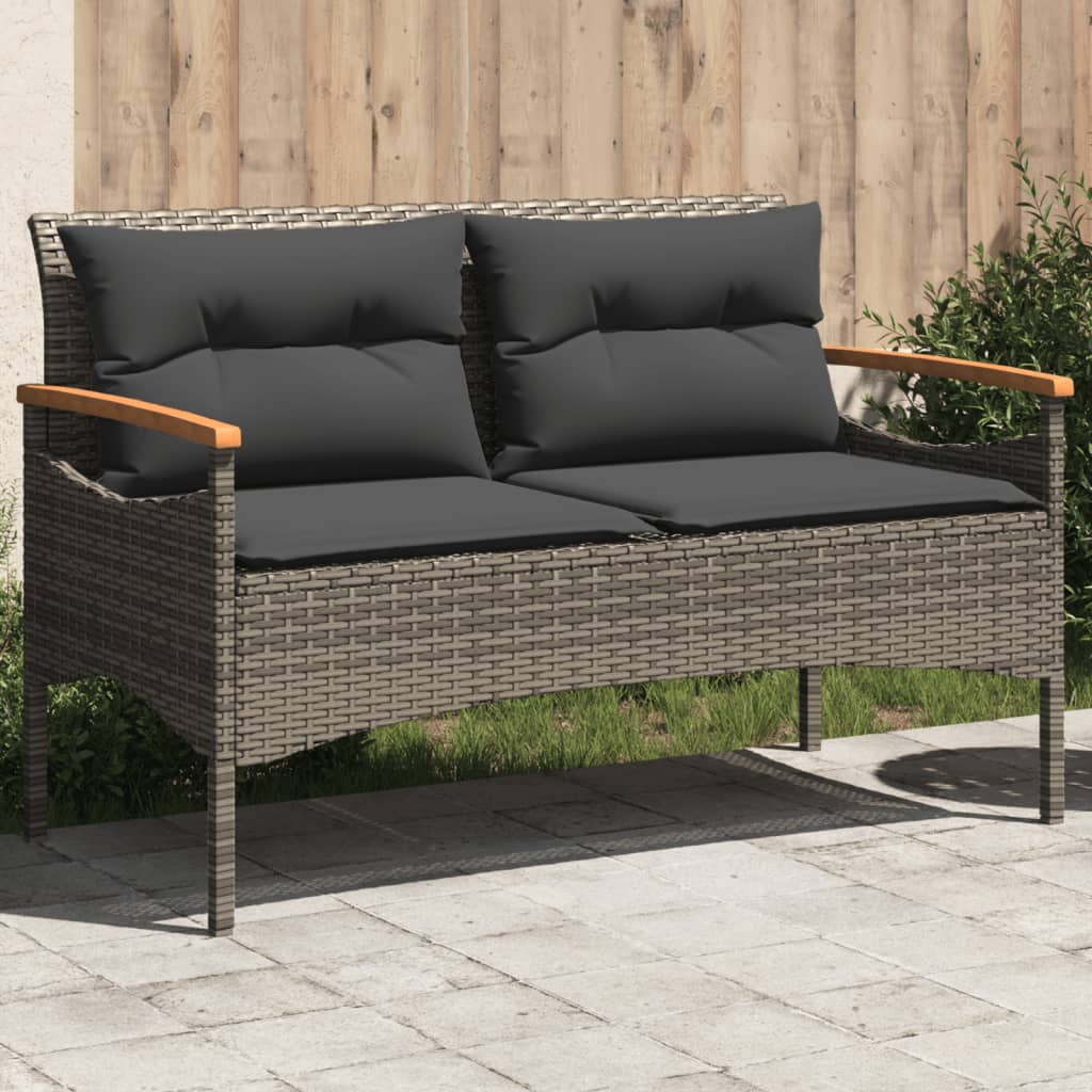 Gartenbank Grau Poly Rattan mit Kissen