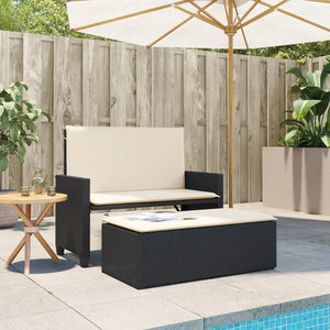 Gartenbank mit Hocker & Kissen, Poly Rattan Schwarz
