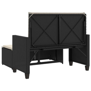 Gartenbank mit Hocker & Kissen, Poly Rattan Schwarz