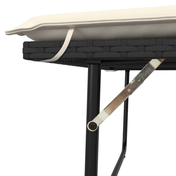 Gartenbank mit Hocker & Kissen, Poly Rattan Schwarz