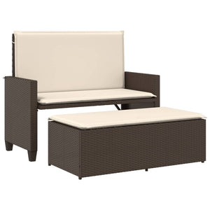 Gartenbank mit Hocker Braun Poly Rattan