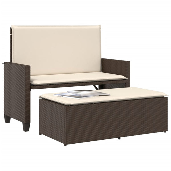 Gartenbank mit Hocker Braun Poly Rattan