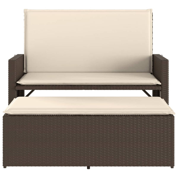 Gartenbank mit Hocker Braun Poly Rattan