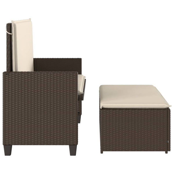 Gartenbank mit Hocker Braun Poly Rattan