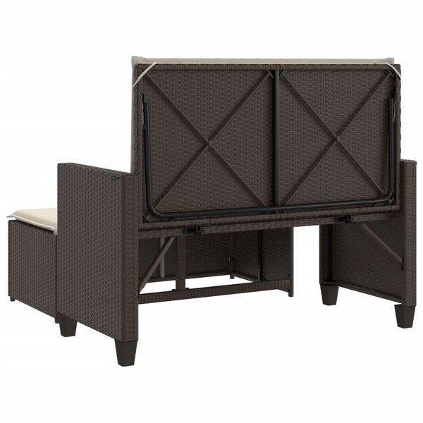 Gartenbank mit Hocker Braun Poly Rattan