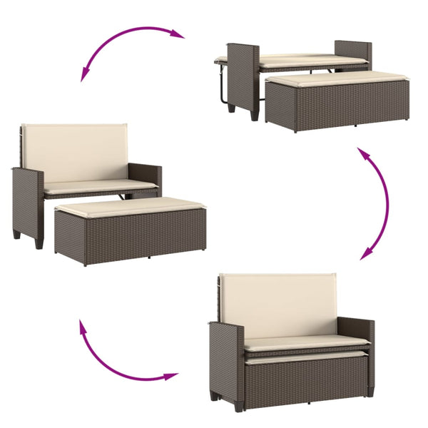 Gartenbank mit Hocker Braun Poly Rattan