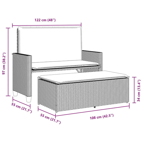 Gartenbank mit Hocker Braun Poly Rattan