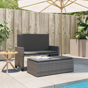 Gartenbank mit Kissen & Hocker Grau Rattan
